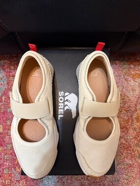 Sorel Cream Mary-Jane Sneakers with Red Heel Tabs - only worn once!